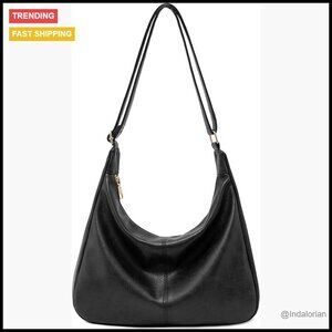 Vegan Leather Hobo Bag Foldable Slouchy Shoulder Crossbody Tote Minimal Chic